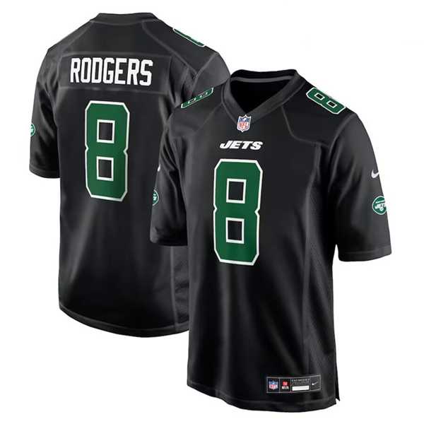 Mens New York Jets #8 Aaron Rodgers Black Stitched Jersey Dzhi